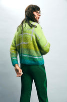 OMBRÉ CHECK MOHAIR HAND KNIT SWEATER - AQUA/CHARTREUSE